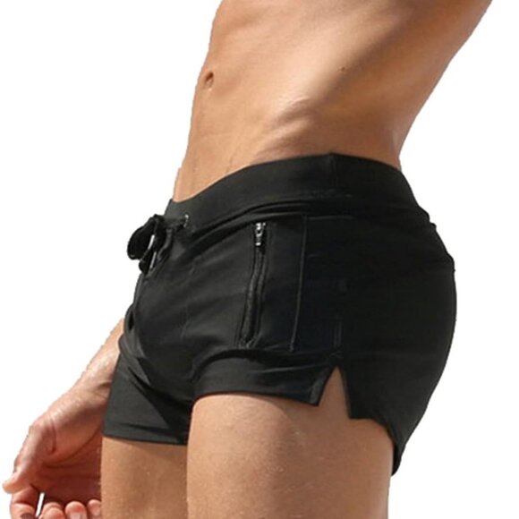 Mens Swimwear Short Swim Trunks with Zipper Pocket